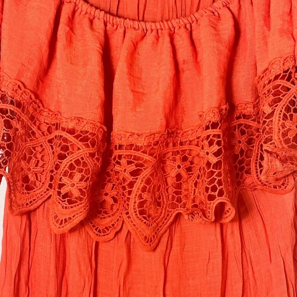 EUC Bright Orange Off Shoulder Lace Swim Beach Coverup Dress, Size Medium - Picture 6 of 9